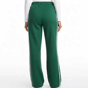 Pantalon de survêtement décontracté athleisure pour femme, vert émeraude, coupe large, avec double bande latérale, taille à cordon de serrage, coupe décontractée - Product Image 5