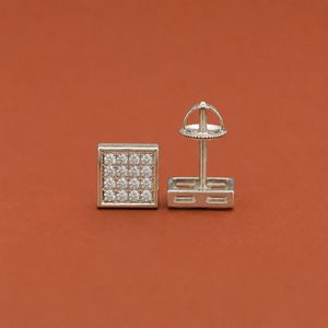 Rectangular Shape Sterling Silver Diamond Stud Cluster <b>Earrings</b> for Women Jewelry Luxury Gift for Her - Product Image 2