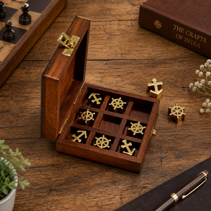 Handmade Indian Rosewood Tic Tac Toe Game | Brass Anchor <b>Wheel</b> Inlay Wooden XO <b>Board</b> Luxury Strategy <b>Board</b> Game Gift Home Decor - Product Image 4