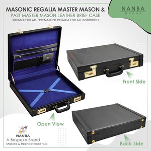 Sacoche de regalia maçonnique pour tablier de Maître Maçon et Maître Maçon Compétent, en cuir véritable noir avec doublure en velours et serrures à combinaison dorées - Product Image 4