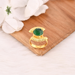 Handmade Green Hydro Brass Gold Plated <b>Adjustable</b> Fashion Gemstone <b>Ring</b> for Women - Product Image 4