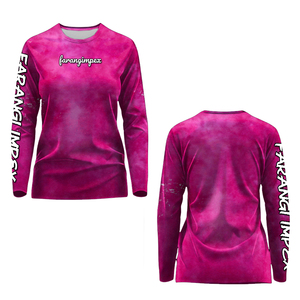 Chemise de pêche et de randonnée pour femme, personnalisée OEM, séchage rapide, couleur rose, UPF 50+, col rond, anti-UV, respirante, sublimée - Product Image 1