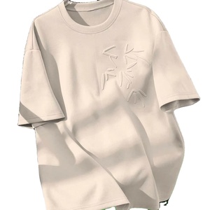 Camiseta en relieve de algodón 100% para mujer de tendencia totalmente personalizable con ajuste holgado de hombro caído de elección propia - Product Image 1