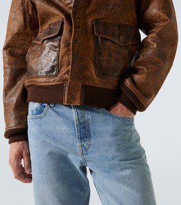 Chaqueta Bomber de Cuero Marrón Desgastado para Hombre, Cuello Alto, Acabado Vintage, Puños de Punto Acanalado, Ecológica, de Secado Rápido y Transpirable para Otoño - Product Image 4