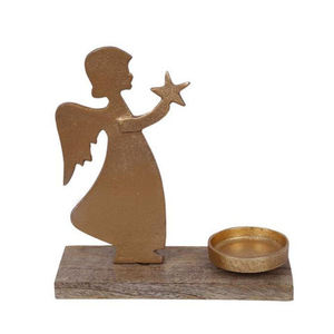 Golden Angel <b>Tea</b> <b>Light</b> Holder With Star On Wooden Base For Christmas Home Decoration Indoor Use Tealight Holder - Product Image 1