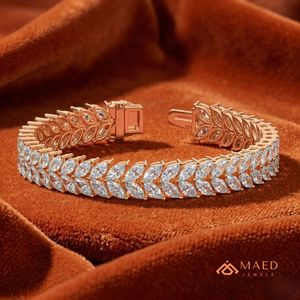 กำไลข้อมือรูปใบไม้ประดับมอสซาไนต์สีโรสโกลด์สำหรับผู้หญิง กำไลแบบโซ่เส้นเล็ก เครื่องประดับแฟชั่น ของขวัญวันครบรอบแต่งงาน ของขวัญสำหรับเจ้าสาว - Product Image 4