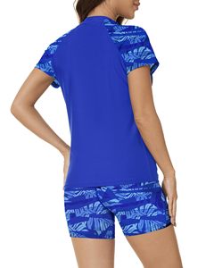 Traje de Baño Deportivo de Dos Piezas para Mujer, Top de Manga Corta con Protección Solar y Braguita de Bikini Deportiva, Ropa Deportiva para Exteriores - Product Image 2