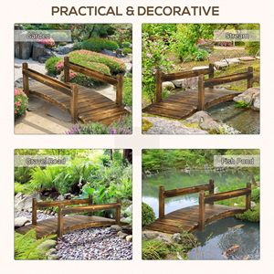 Ponte da Giardino in Legno da 2,3 m con Finitura Tinta, Ringhiere di Sicurezza ad Arco e Fioriere per Giardini, Cortili e Fiumi, Ornamenti da Giardino - Product Image 5