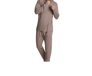 Conjunto de Pijama de Manga Larga para Hombre, Tejido Térmico de Forro Polar, Transpirable, 300g, Cuello Redondo, Color Sólido, Informal, para Otoño, Poliéster/Algodón - Product Image 1
