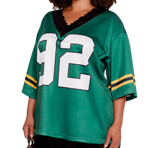 Nouveau maillot de football américain tendance pour femme, style brésilien, rayé, en maille dentelle, fournisseur OEM de t-shirts en maille verte pour équipe, marque privée - Product Image 4