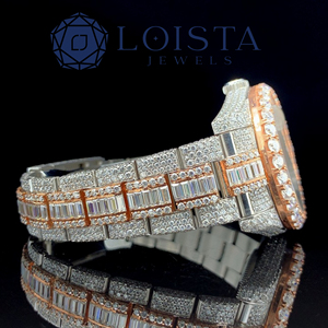 Montre personnalisable en quartz avec diamants Moissanite, verre et bracelet en acier inoxydable, design glacé, style luxe professionnel, cadeau pour homme - Product Image 2