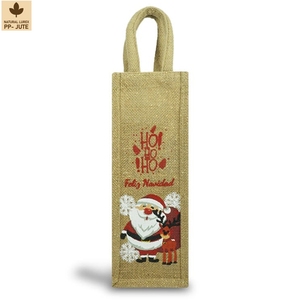 Laminated Natural Jute Wine <b>Bottle</b> Gift <b>Bag</b> Wine Gift Packaging 12x33x12 cm Custom Logo Wholesale OEM Private Label Model DSP004 - Product Image 2