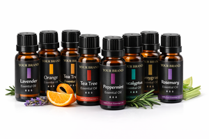 Ensemble de 5 huiles essentielles pour diffuseur, usage cosmétique et parfum : Lavande, Menthe poivrée, Eucalyptus, Romarin, Arbre à thé - Commande en gros OEM - Product Image 3