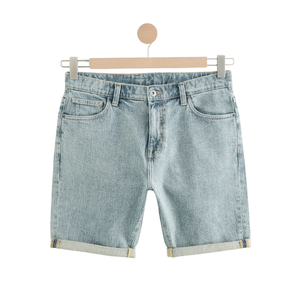 Shorts en jean stretch slim fit pour homme, lavage bleu clair, décontracté d'été, coupe confortable, cinq poches, vente en gros OEM ODM - Product Image 6