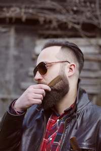 Custom Shape Long Teeth Wooden <b>Beard</b> hair <b>Care</b> Comb Comb <b>Beard</b> Styling Accessory for Men Women Barber Supplies - Product Image 3
