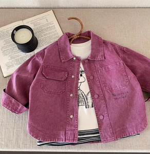 Kids Embroidered Blouson Denim <b>Jacket</b> Unisex Printed Breathable Spring - Product Image 1