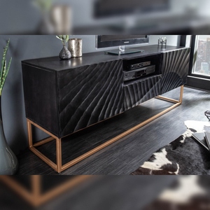 Mueble bajo para TV Vandana Imperial Comfort SCORPION 160cm en madera de mango negro con elaborados tallados 3D - Product Image 1