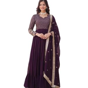 Dernier Designer Faux Georgette Sequence Zari Work Gown Par Fab Zone - Product Image 1