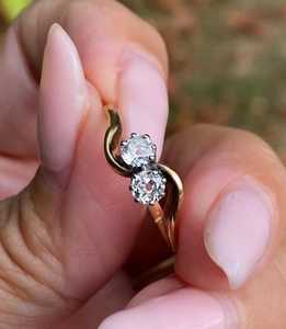 Anillo floral Toi Et Moi con diamante talla redonda de mina antigua, cultivado en laboratorio, oro macizo de 14K, para boda de mujer, regalo sorpresa para parejas - Product Image 3