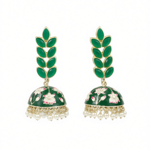 Pendientes de Perlas Jhumka Florales Premium de JeweleMarket con Cuentas, Diseño Floral Elegante y Detalle de Cuentas - Product Image 2