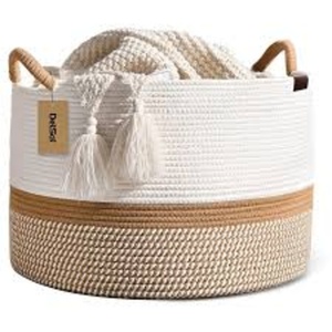 Clothing Organizer Foldable Collapsible <b>Stackable</b> Woven Modern 100% Cotton Eco-Friendly Durable Lightweight Portable Basket - Product Image 3