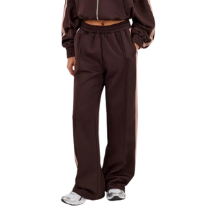 Women Full <b>Zip</b> Tracksuit Set Contrast Piping Straight Leg <b>Trousers</b> Drawstring Waist Two Piece Relaxed Streetwear Clothing - Product Image 5