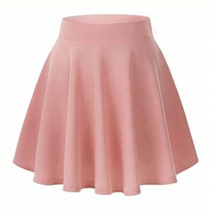 Jupe courte trapèze pour femme, couleur unie, taille élastique, plissée, tricotée, en spandex et polyester, style décontracté, toutes saisons, rose - Product Image 1