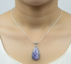<b>Top</b> Quality Charoite Gemstone 925 Sterling Silver Pendant Teardrop Handmade Beaded Frame <b>Rose</b> Gold Yellow Gold Plated Jewelry - Product Image 3