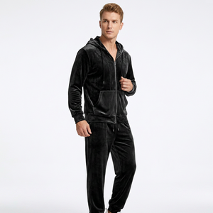 Conjunto Deportivo Unisex Negro, Chaqueta con Capucha y Cremallera, Pantalones Deportivos con Cintura Elástica, Manga Larga, Ropa Casual de Invierno - Product Image 2