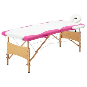 Table de massage pliable 2 zones blanche et rose, construction en bois - Product Image 1