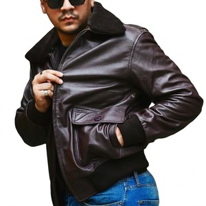Blouson Bomber Homme en Cuir Véritable et Toile, Col en Fourrure, Fermeture Éclair, Coupe-Vent, Style Streetwear Hiver, Design Uni - Product Image 5