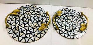ชุดถาดกลมมุกเปลือกหอย Falak World Export, ถาดเสิร์ฟฝังเปลือกหอยทำมือ, ของตกแต่ง - Product Image 2