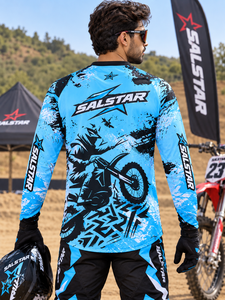 Conjunto de Jersey y Pantalones Azules Personalizados para Motocross, Sublimados, para Motociclismo Todoterreno, Ropa de Carreras de Motos, Fabricante OEM - Product Image 2