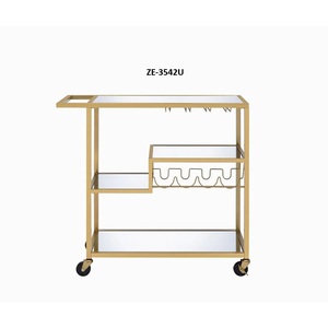 Premium Handmade Metal Beverage Display Cart with Gold Finish Glass Shelves Bottle <b>Rack</b> Smooth Rolling Wheels Elegant Handmade - Product Image 3