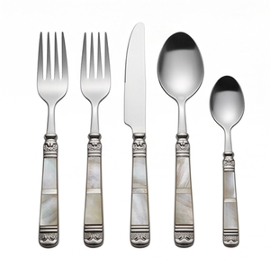 Ensemble de couverts classiques en acier inoxydable avec manches en nacre, finition miroir, cuillère à dîner à long manche, pour mariage - Product Image 1