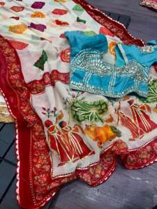 Pure Georgette Holi Special Fagan Saree with Kaachi <b>Gota</b> Work and Fancy Lace Border - Product Image 3