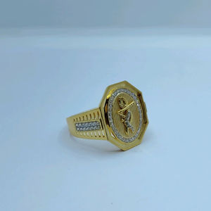 Bague religieuse traditionnelle en or 22 carats avec cadre ovale en diamant et symbole sacré, bague pour homme, bijoux indiens - Product Image 1