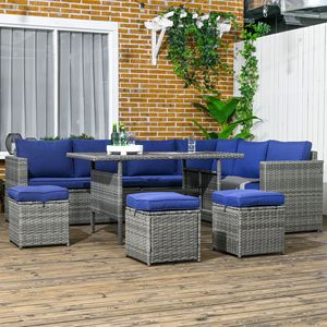 7-Piece Dark Blue Rattan Patio Set L-Shaped Sectional Sofa Weather-Resistant <b>Cushions</b> <b>Storage</b> for Outdoor Hospital Garden Sets - Product Image 2