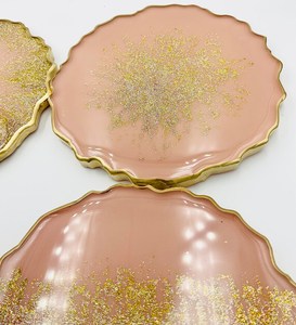 Resin Round Pink Gold Glitter Coasters Glam <b>Table</b> <b>Mats</b> Reusable 400mm Tea Coaster For <b>table</b> Home Decor Hotel Restaurant UO INDIA - Product Image 2
