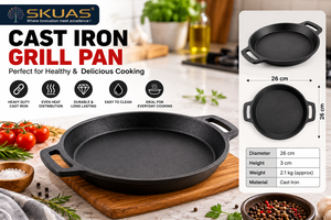Sartén de Paella de Hierro Fundido Resistente con Doble Asa, Plancha Redonda para Cocina Española, para Freír Arroz y Uso en Estufa - Product Image 1