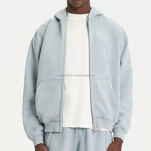 Sweats à capuche unisexes surdimensionnés en gros, en molleton de coton, avec fermeture éclair en laiton, personnalisation de la marque, OEM, épaules tombantes, lourds, 340g - Product Image 3