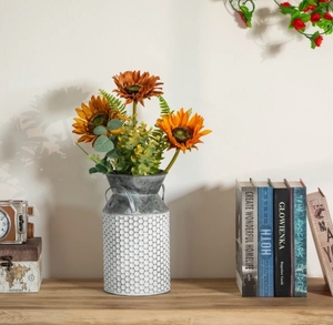 Vase en métal galvanisé style bidon à lait - Pot de fleurs rustique de ferme avec maille hexagonale et poignées pour décoration de maison de campagne et centre de table - Product Image 3