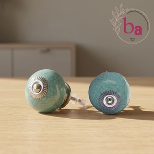 Beads Art Ceramic Round Cabinet Knobs Handles Industrial Style Teal Green Crackle Finish Eco-Friendly Durable Furniture <b>Hardware</b> - Product Image 1