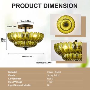 Plafonnier semi-encastré 3 lumières, luminaire moderne noir avec verre vert, compatible LED - Product Image 6