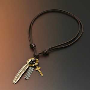 Wanderer's Faith 2.3-Inch 18K Gold Plated Stainless Steel Pendant with Adjustable Leather <b>Rope</b> for Men & Boys - Product Image 2