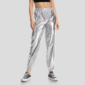 Y2k Streetwear Hip-hop Club Long Pants Laser Shiny Silver Pants for Women Metallic Color Pantalons Pour Femmes - Product Image 1