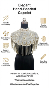 Capa de Nylon de Lujo Ellora con Cuentas Bordadas y Borlas Decorativas para Vestidos de Novia y Trajes de Noche - Product Image 6