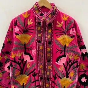 Vintage Style Suzani Embroidered Velvet Jacket Handmade Boho Chic Ethnic <b>Coat</b> Women Designer Wear - Product Image 3