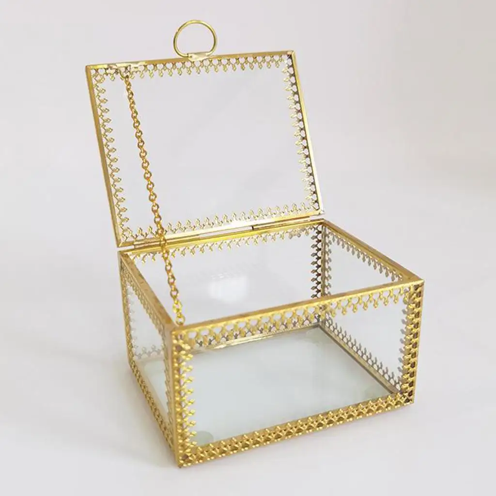 長方形の真鍮ガラスボックス金メッキディスプレイケース結婚式のジュエリーディスプレイボックスのための高販売装飾的な真鍮カバーボックス