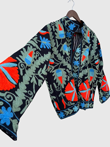 Veste en coton brodée à la main avec des motifs floraux, col rabattu, manches longues, style Prairie Chic, manteau d'automne pour femmes - Product Image 3